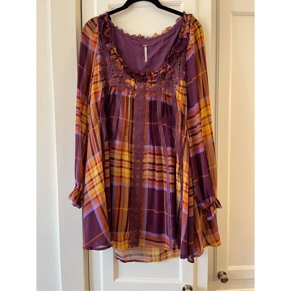 Free People - Faye Frock Mini Dress In Plum Combo size XS - Picture 2 of 4